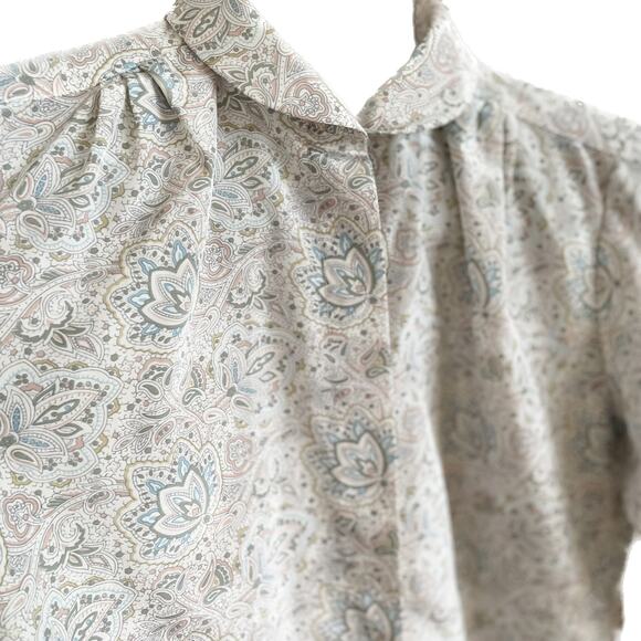 Vintage pastel paisley floral Peter Pan rounded collar button down blouse size S - Picture 4 of 8